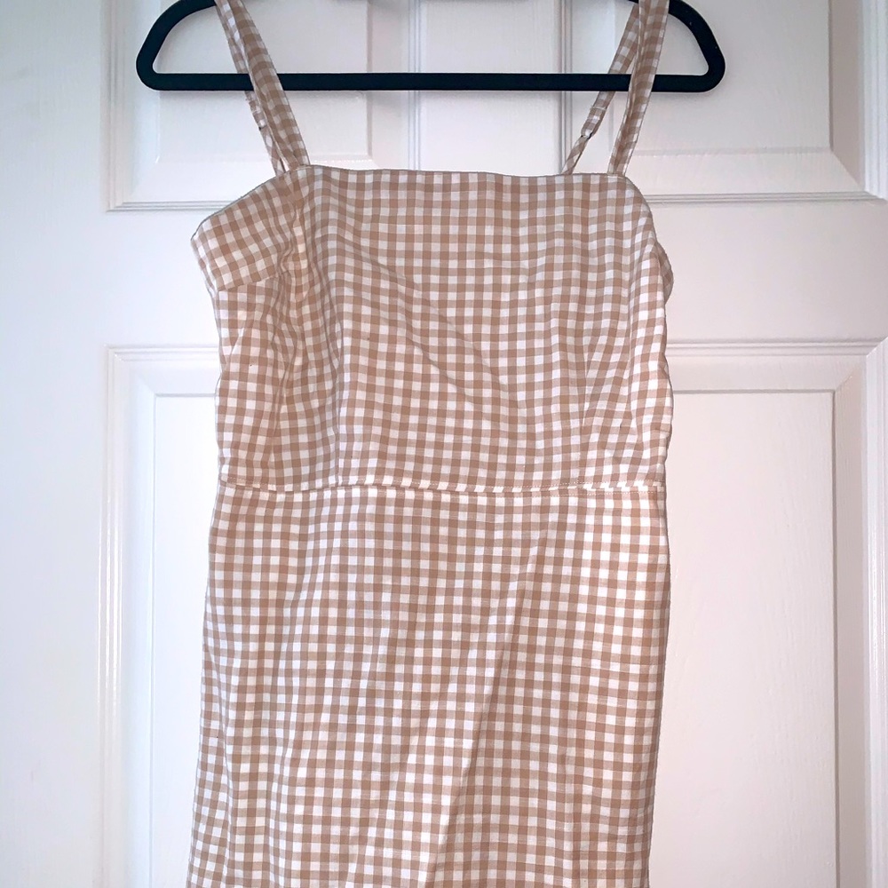 Abercrombie & Fitch Beige and White Gingham Mini Dress
